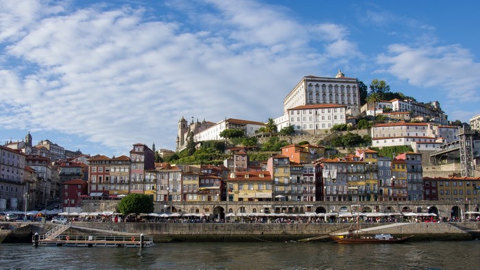 Porto, Portugal waterfront with colorful buildings and river