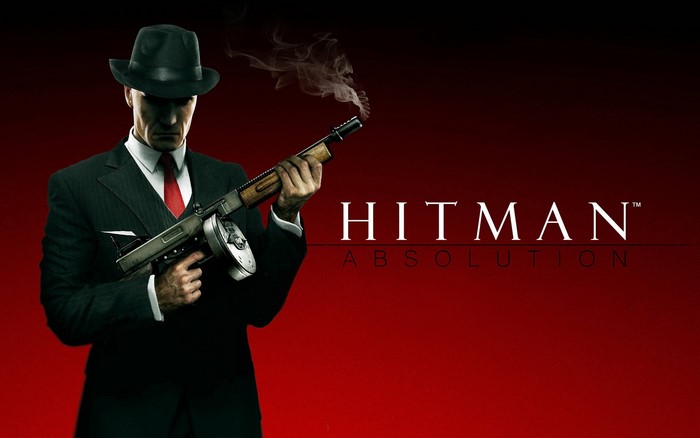 Agent 47 from Hitman Absolution with a Thompson submachine gun