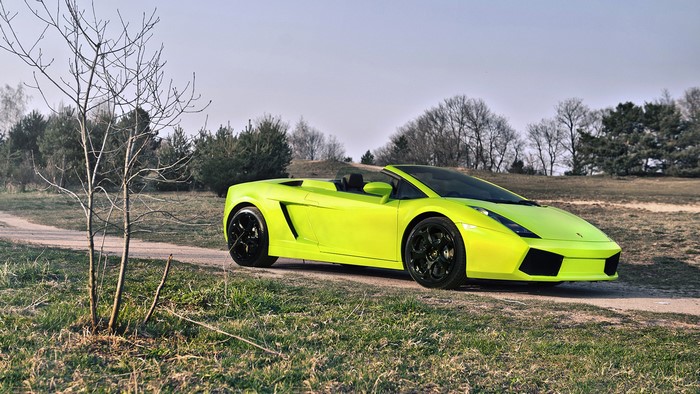 Yellow-green Lamborghini Gallardo Spyder convertible