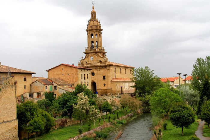 Church tower and river in La Rioja, Spain