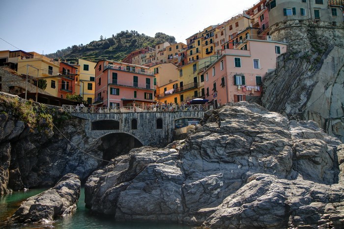 Colorful houses on a cliffside in Manarola, Italy