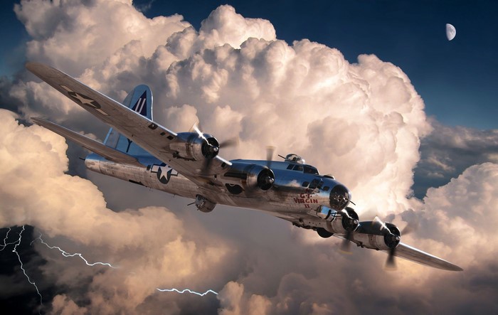 B-17G Flying Fortress "Virgin II" in stormy skies