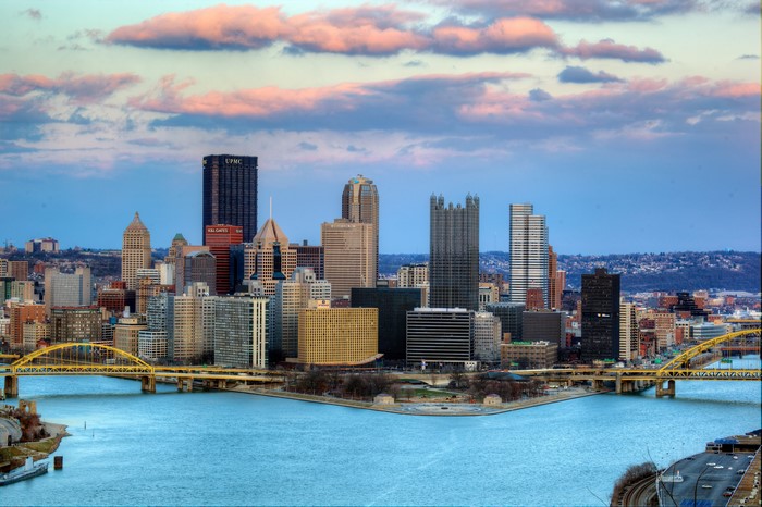 Pittsburgh Skyline with Bridges and River
