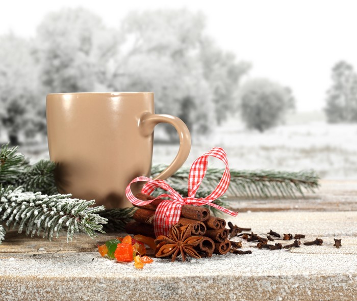 Christmas still life with mug and spices