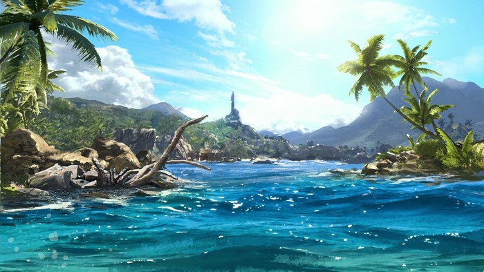 Far Cry 3 tropical island with ocean and mountains