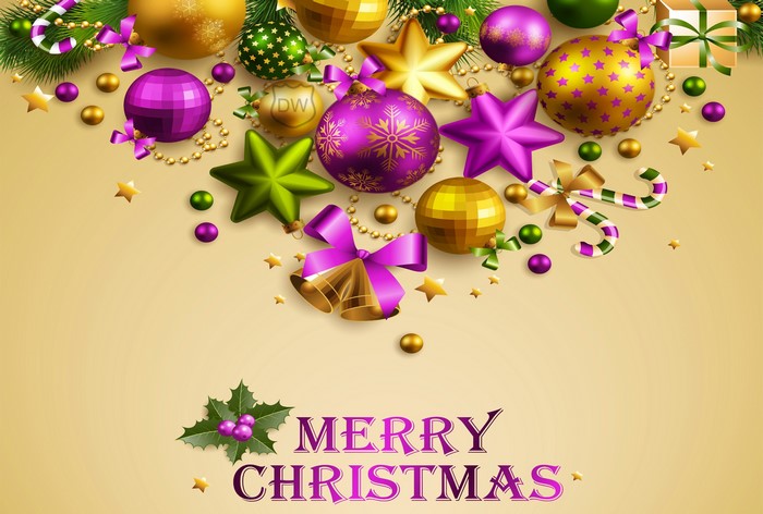 Christmas Ornaments and Decorations on a Beige Background