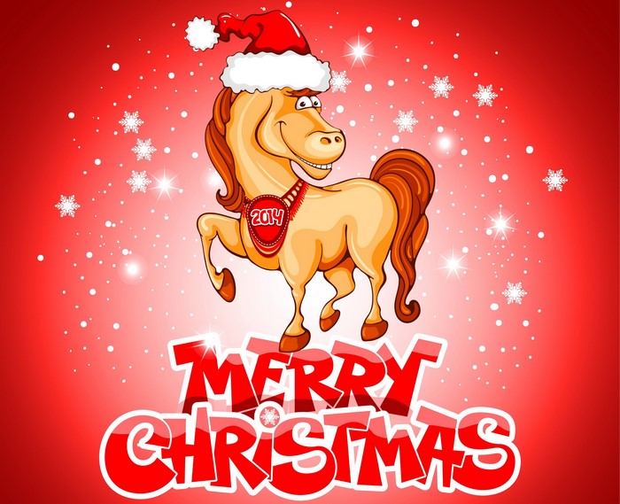 Merry Christmas Horse with Santa Hat and 2014 Emblem
