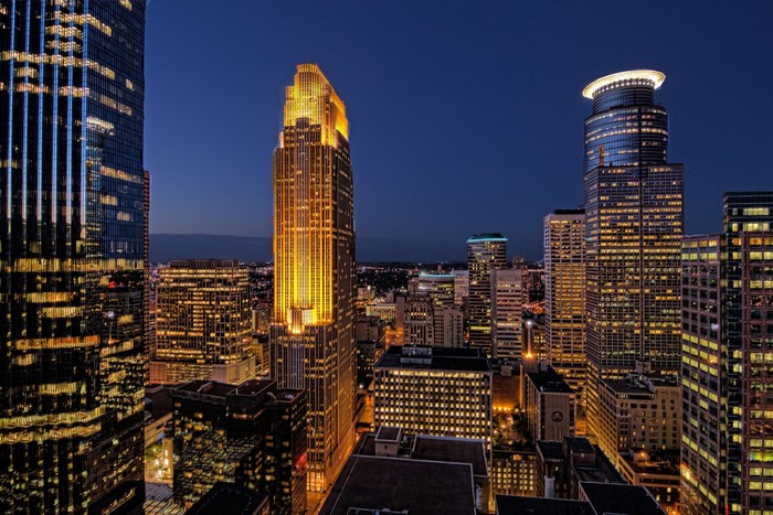 Minneapolis skyscrapers at night