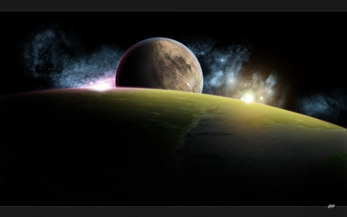 Planets in space with nebulae