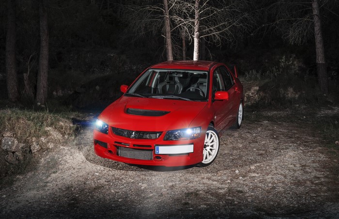 Red 2005 Mitsubishi Lancer Evolution IX