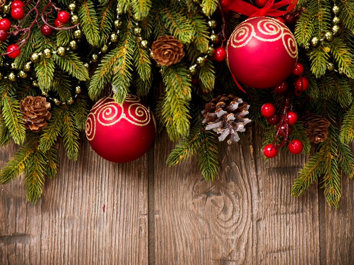 Christmas decorations on a wooden background