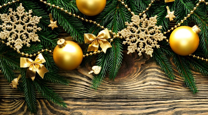 Christmas Decorations with Pine Branches and Ornaments