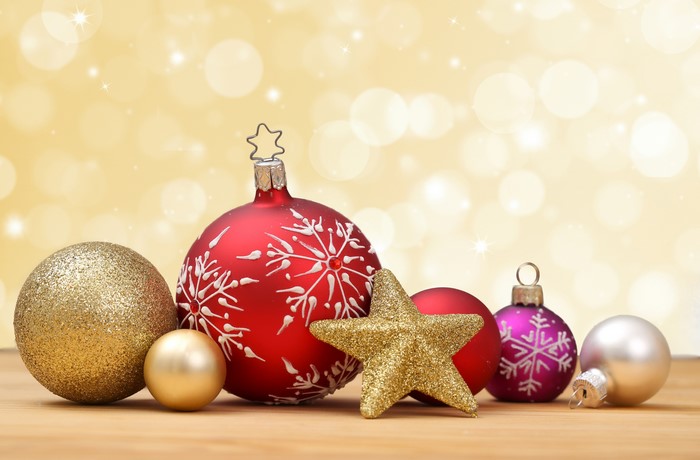 Christmas Ornaments on a Wooden Surface