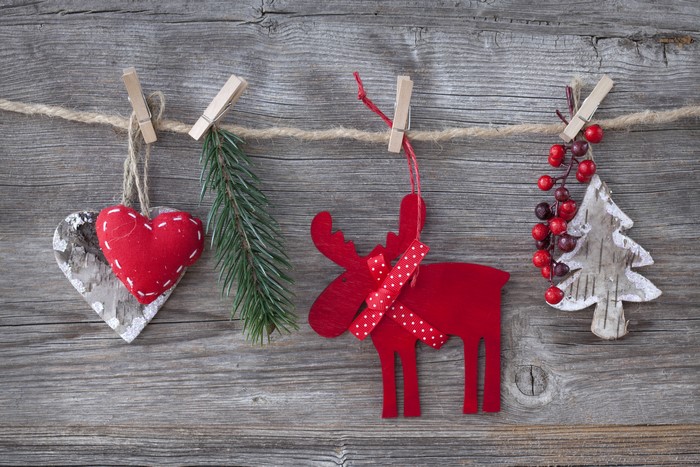 Christmas ornaments hanging on a string