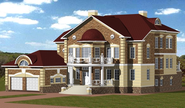 Brick and stucco villa with attached garage