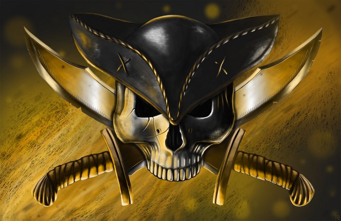 Pirate Skull with Crossed Sabers and Tricorne Hat