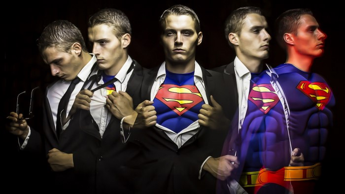 Man transforming into Superman