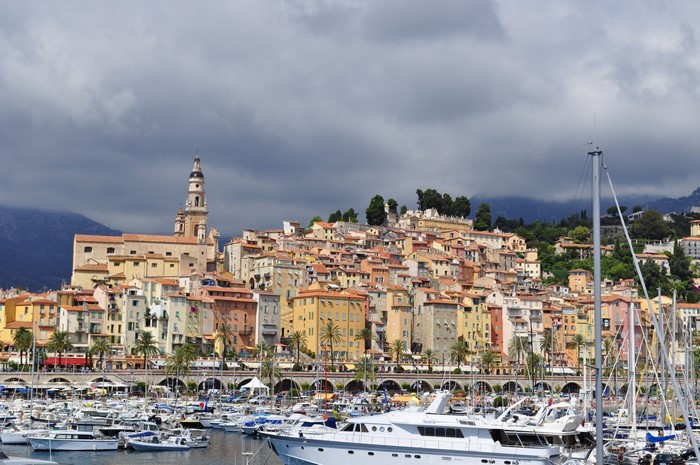 Menton, France harbor with colorful buildings and yachts