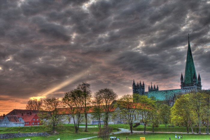 Nidaros Cathedral, Trondheim, Norway, with dramatic sky