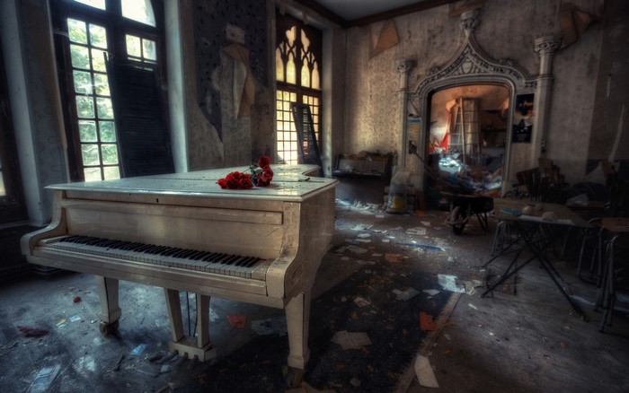 Abandoned room with a grand piano