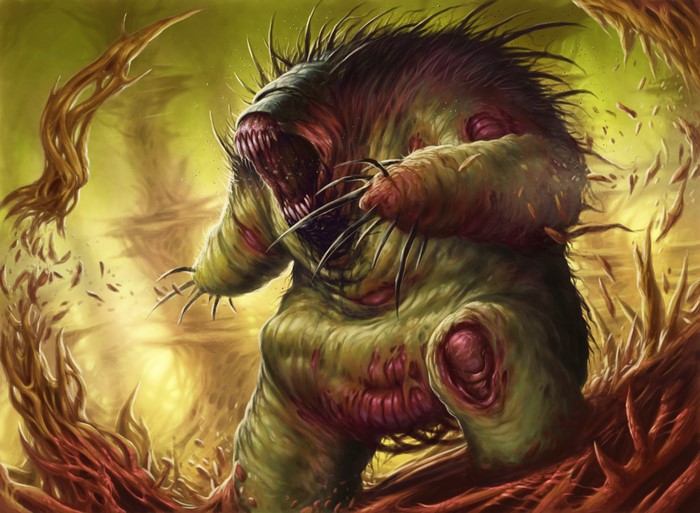 A grotesque monster with sharp claws and teeth