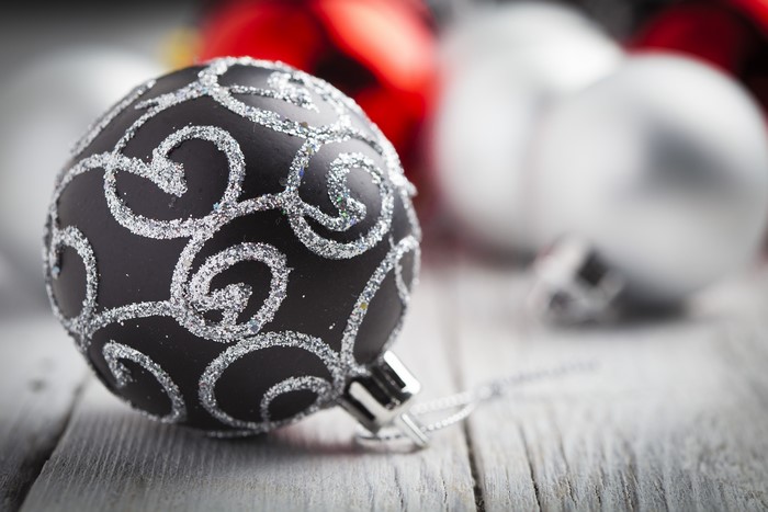 Christmas ornaments on a wooden surface
