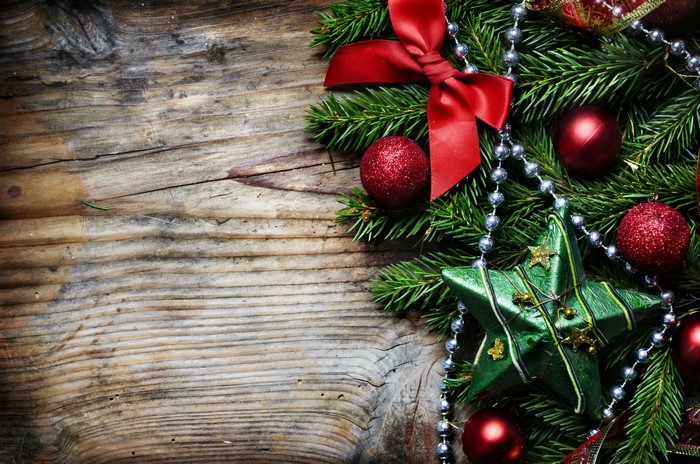 Christmas Decorations on Wooden Background