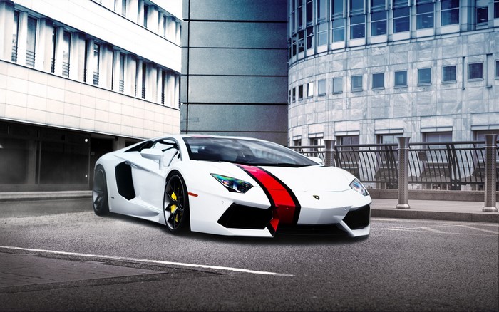 White Lamborghini Aventador LP700-4 with Red Stripe