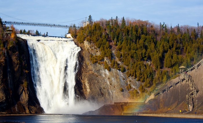 Montmorency Falls with Rainbow in Quebec, Canada