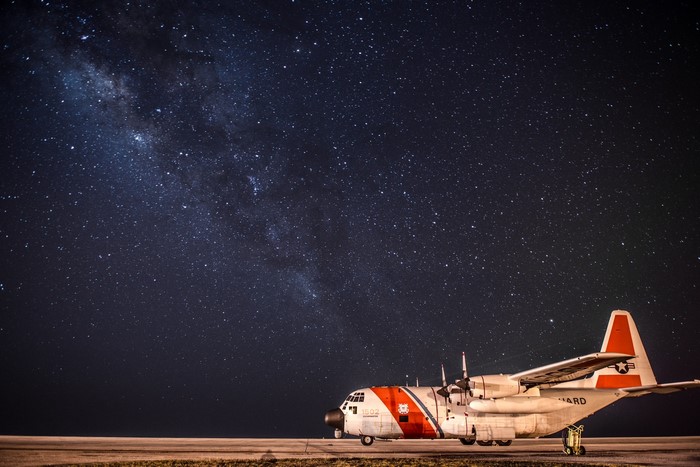 US Coast Guard C-130 Hercules under the Milky Way