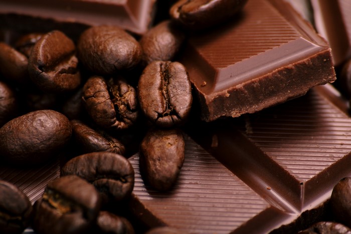 Chocolate bar with coffee beans