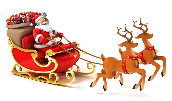 Santa Claus in a Sleigh Pulled by Reindeer