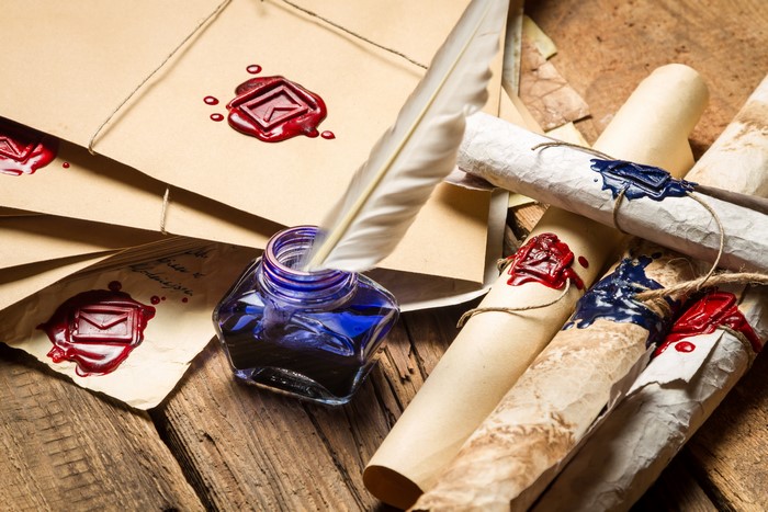 Feathers and Wax Seals on Old Letters