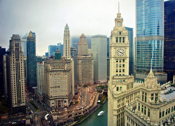 Chicago Cityscape with River and Skyscrapers
