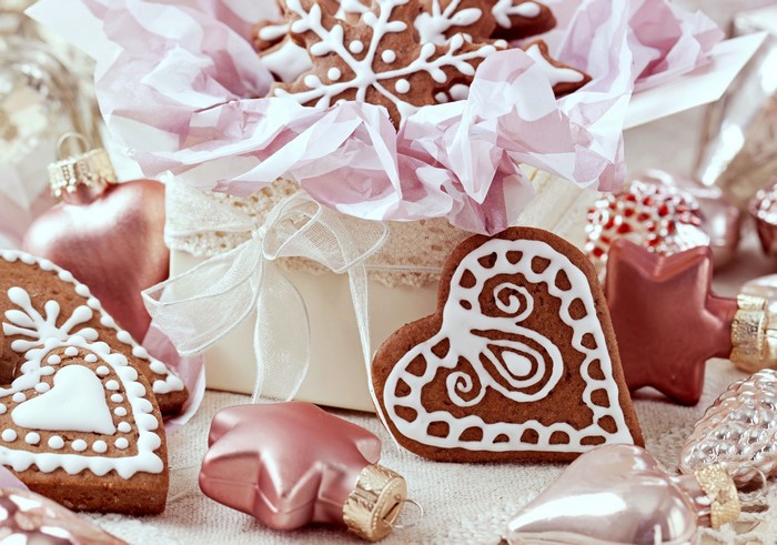 Christmas cookies and ornaments in a gift box
