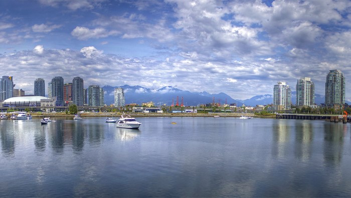 Vancouver Skyline and Harbor with Mountains