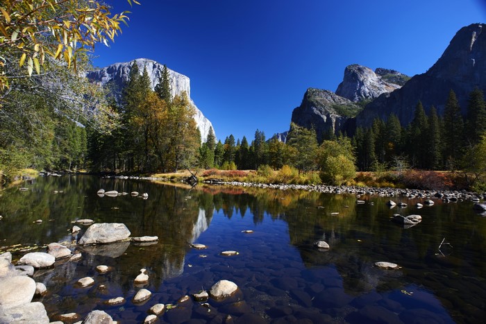 Yosemite National Park River with Mountains and Trees