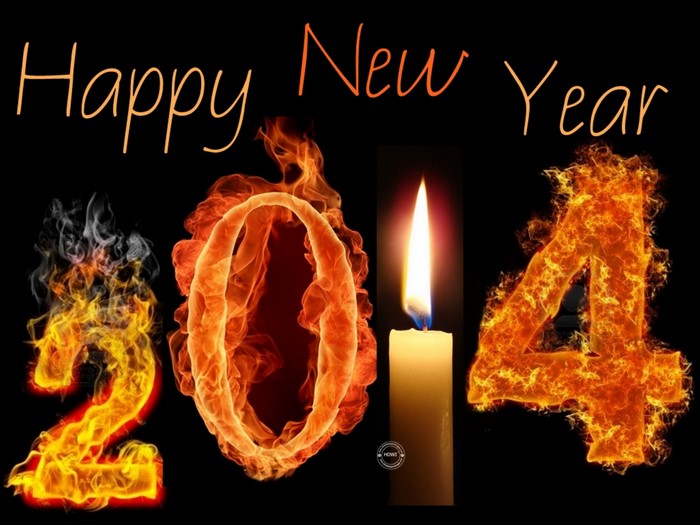 Happy New Year 2014 with Candle and Fire