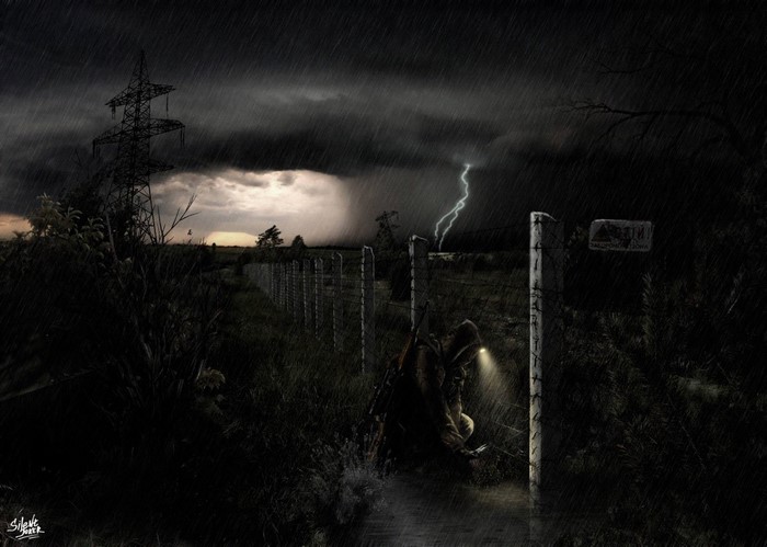 Stalker in a storm at night