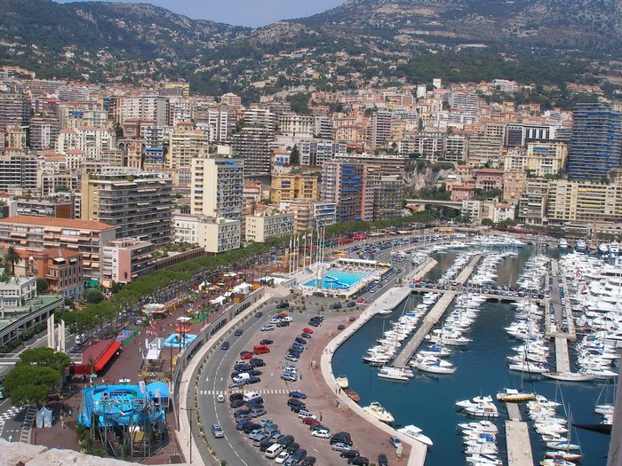 View of Monaco harbor with city and mountains