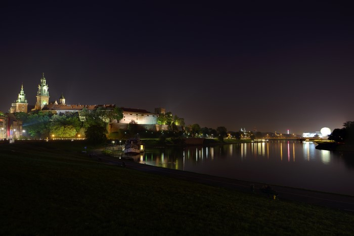 Wawel Castle at night in Krakow, Poland
