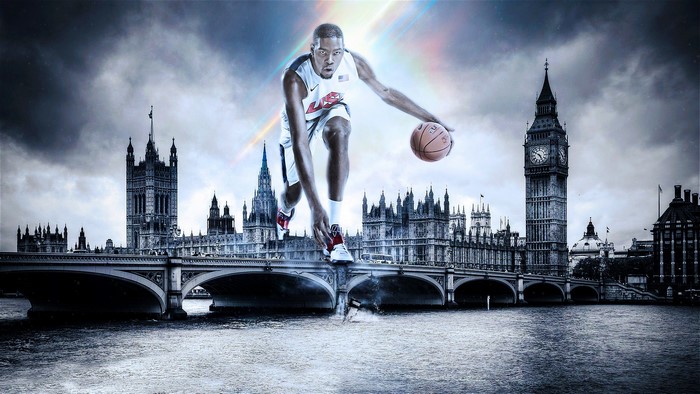 Kevin Durant playing basketball in London
