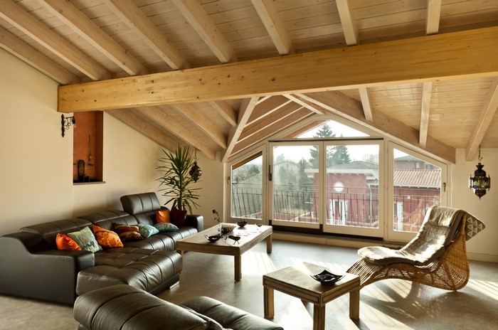 Living room with sectional sofa and large windows