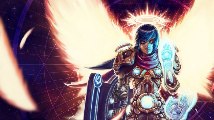 Angel warrior with glowing sword and halo