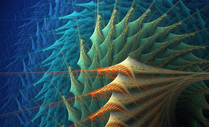 Abstract fractal pattern with blue and green hues