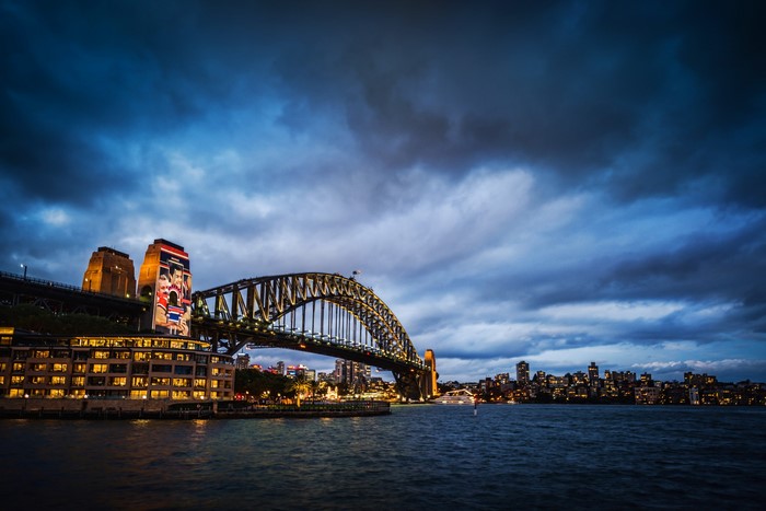 Sydney Harbour Bridge at Dusk with City Skyline