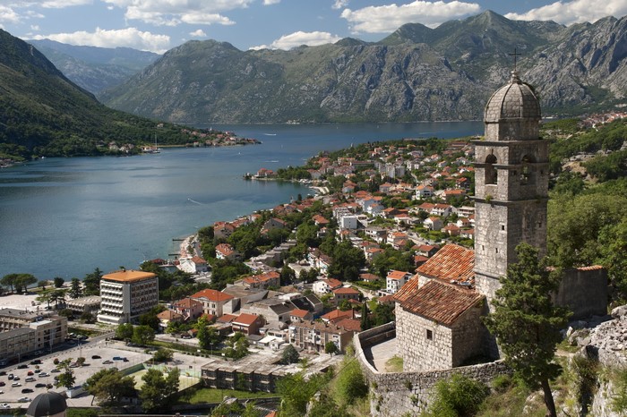 Kotor Bay, Montenegro with old church tower