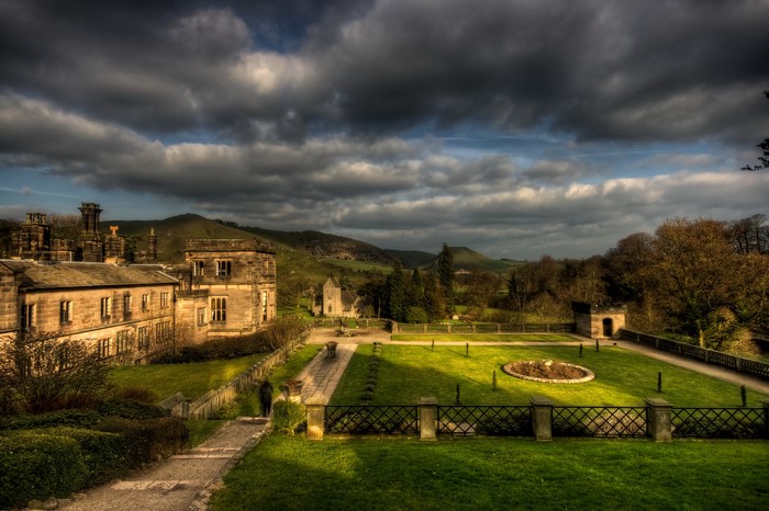 Stone building and garden in Staffordshire, England