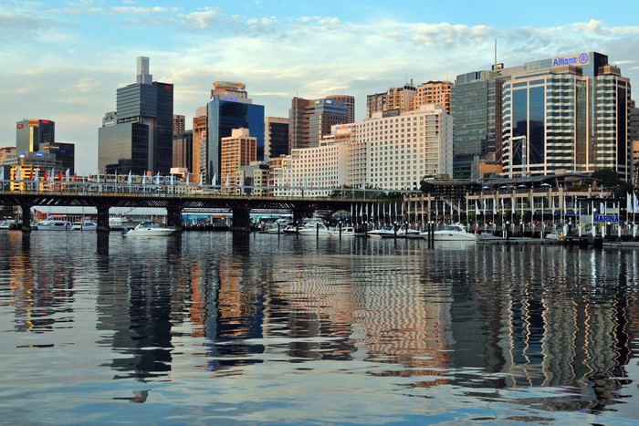 Sydney skyline with harbor and bridge