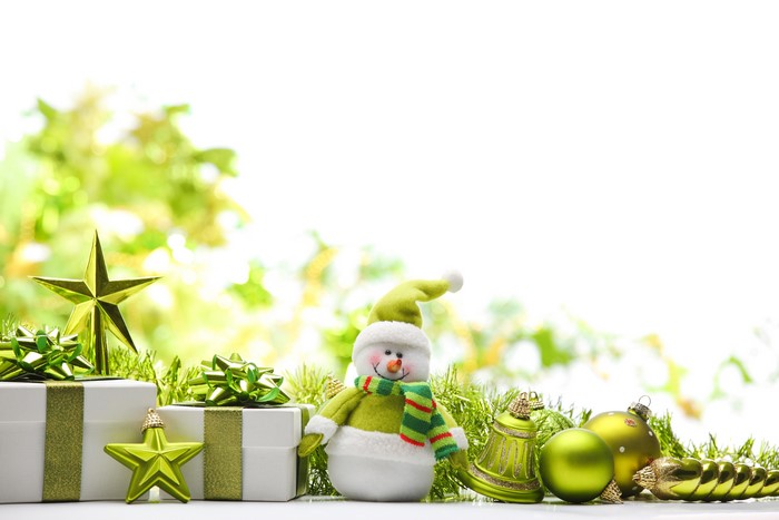 Christmas gifts and decorations with a snowman